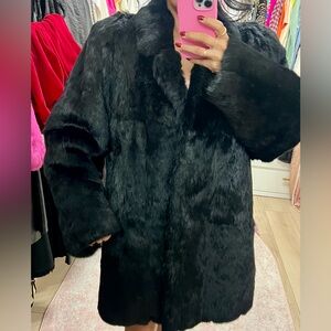 Elegant Black Rabbit Fur Coat